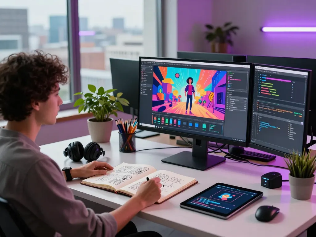 Generate AI prompts with video to prompt tool in dynamic tech workspace for video creation.
