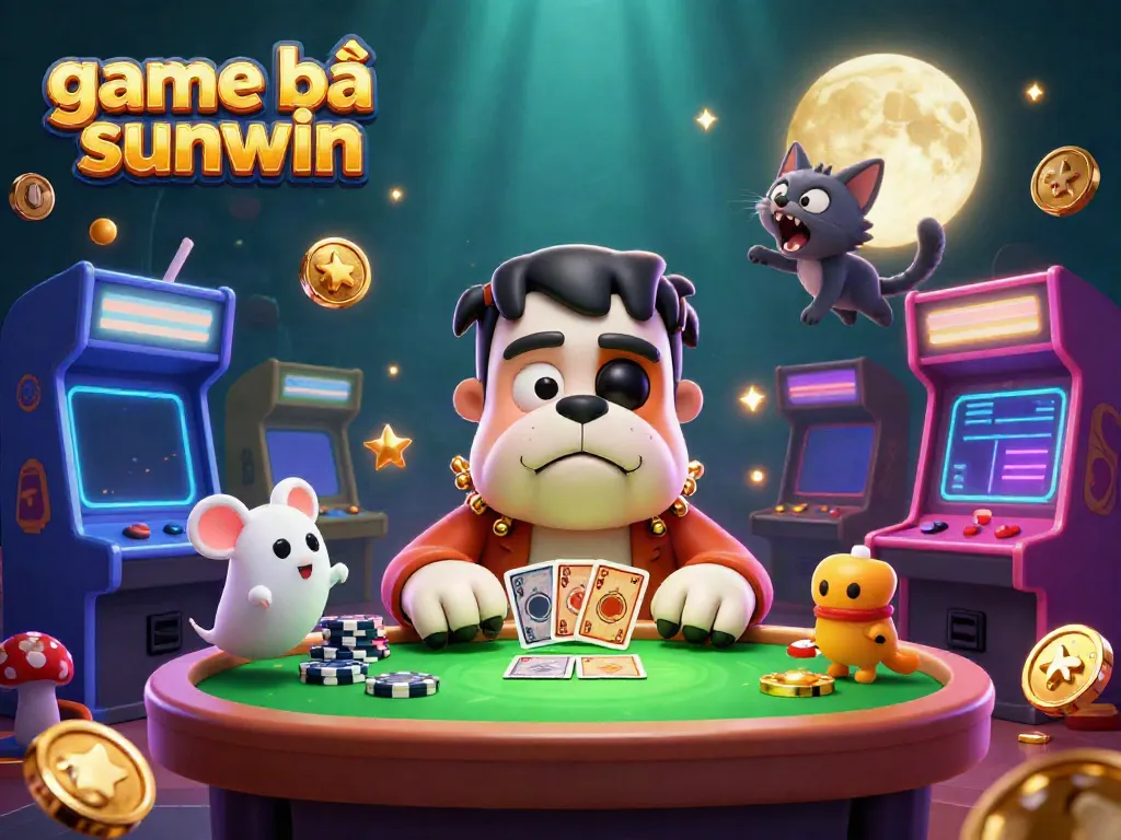 Experience the thrill of game bài sunwin at a haunted casino with vibrant 3D characters and elements.