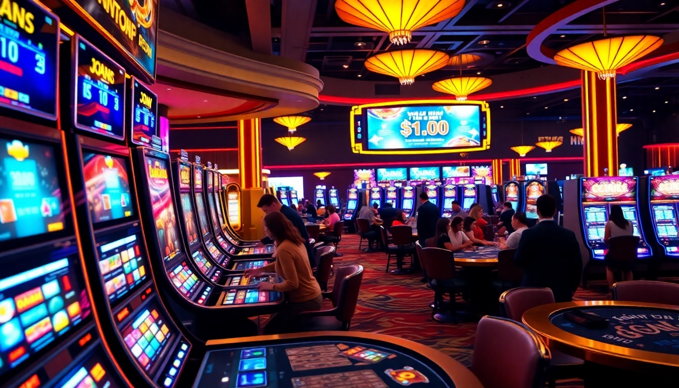 Experience the thrill at a vibrant non gamstop casino, with lively players and glowing slot machines.