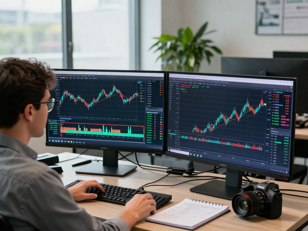 Traders analyzing financial data on MetaTrader 5 platform in a professional office setting.