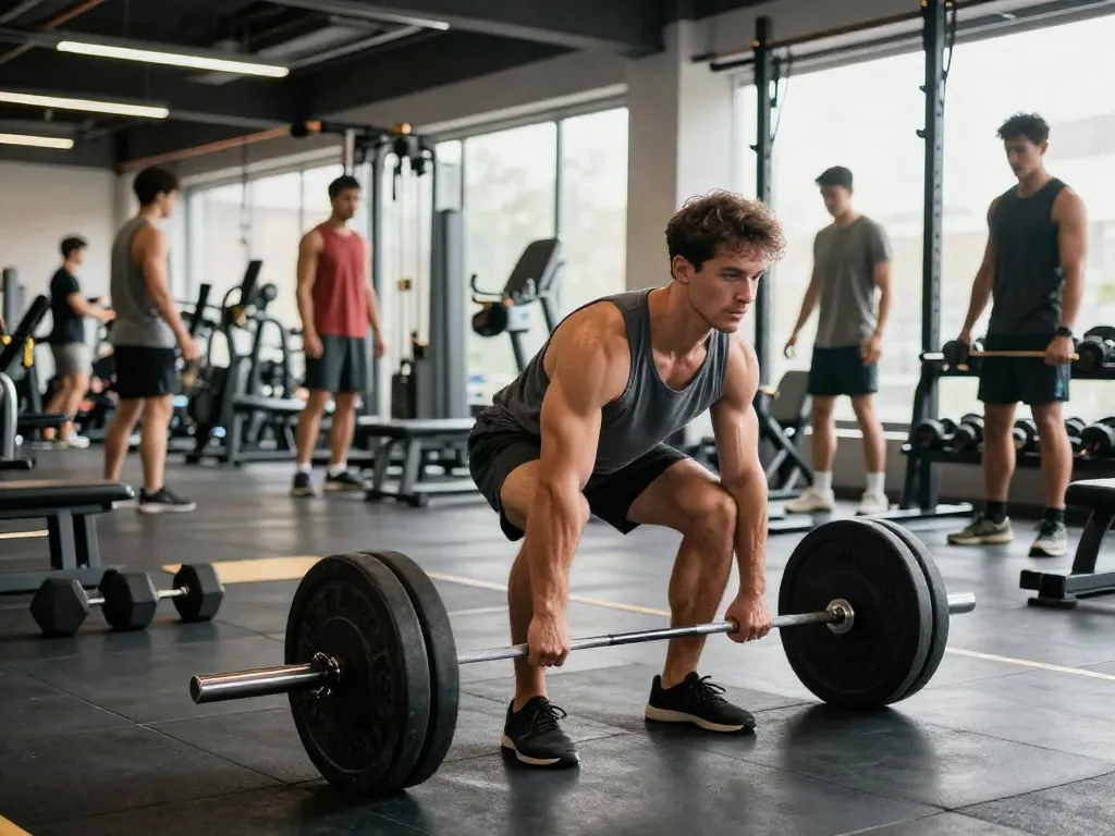 Engaged in intense workout to comprare steroidi muscoli in italia, an athletic man demonstrates dedication in a vibrant gym.