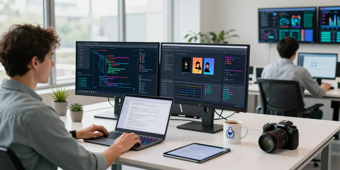 Analyze images with our free AI image detector tool in a modern tech workspace.