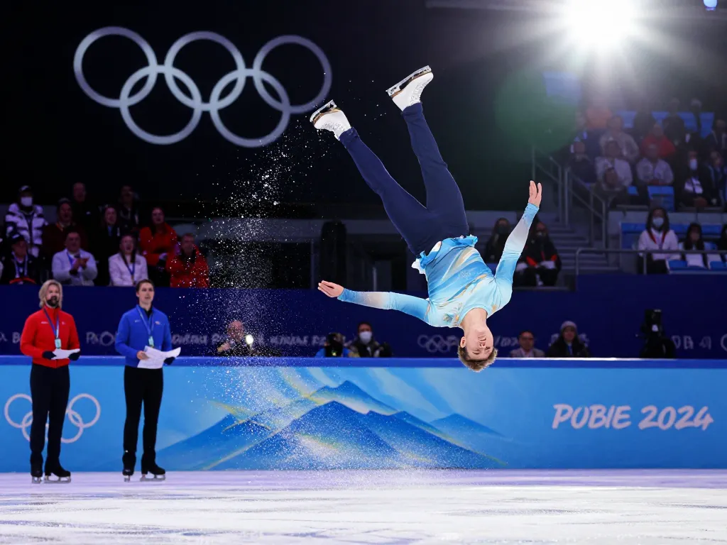Ilia Malinin performing a backflip at the Winter Olympics, highlighting the Winter Olympics Backflip Debate in an electrifying atmosphere