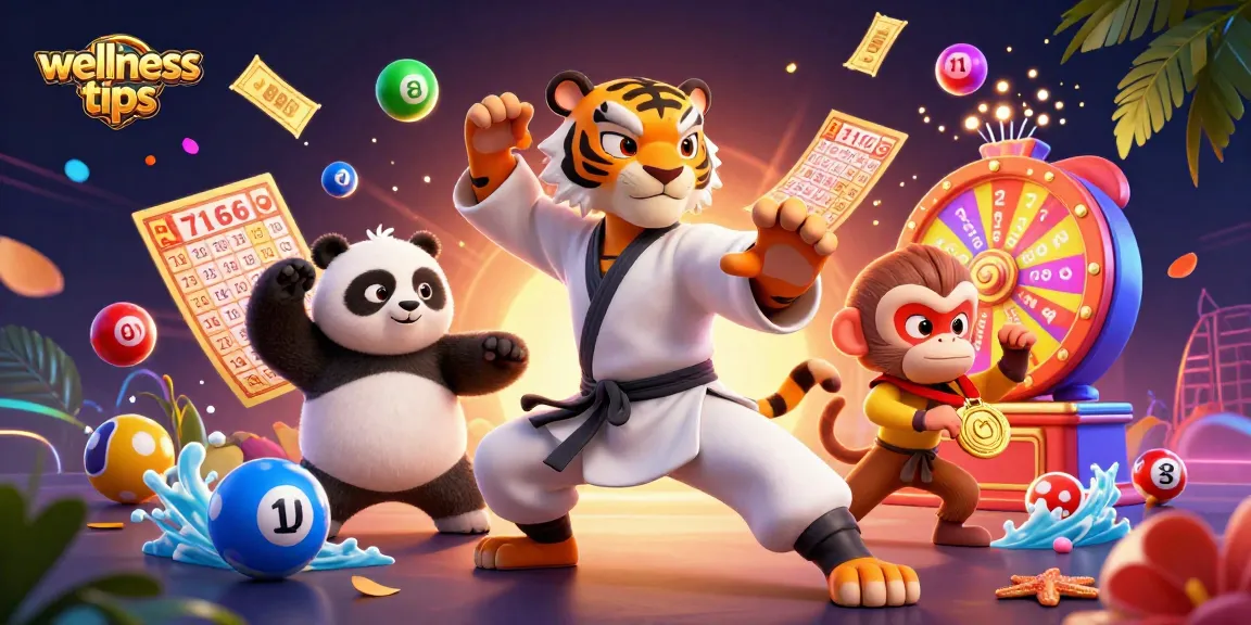 Winning wellness tips illustrated with a kung fu master, panda disciple, and playful monkey amidst themed casino elements.