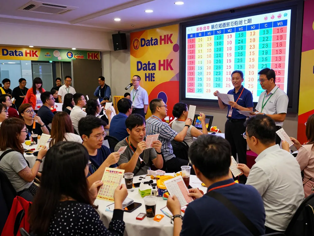 Participants eagerly checking Data HK results at a lively lottery event.