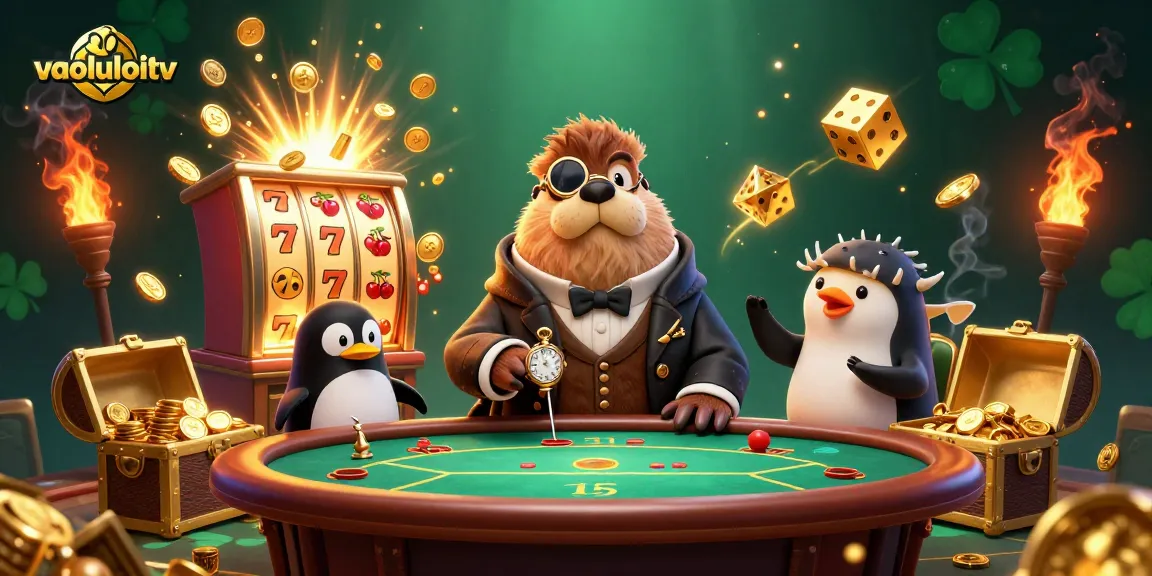 Win big with vaoluoitv at a vibrant underwater poker game featuring a walrus and exotic sea creatures.