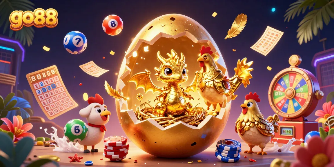 Engage in thrilling games at go 88 with vibrant golden characters and casino elements.