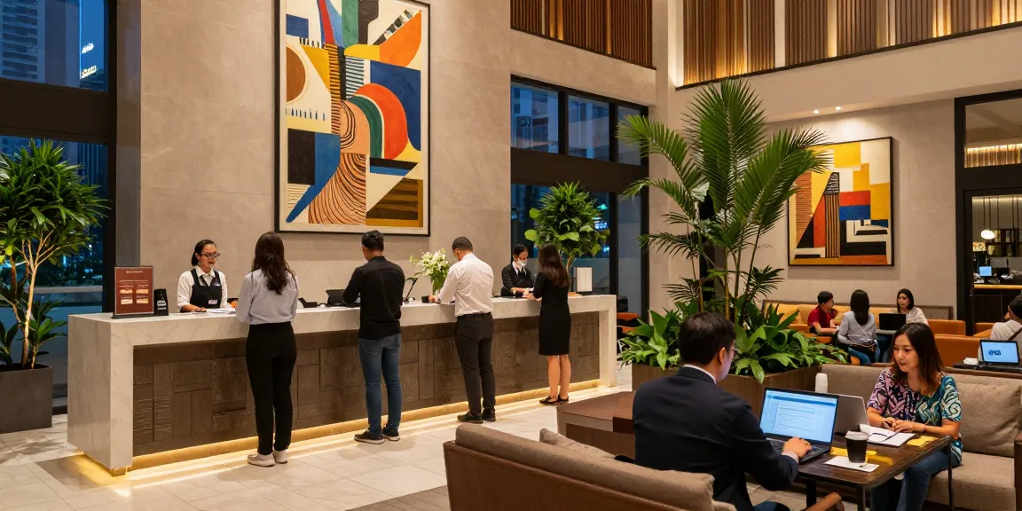 rokok 88 Hotel Jakarta Pusat vibrant hotel lobby ambiance with friendly staff and guests.