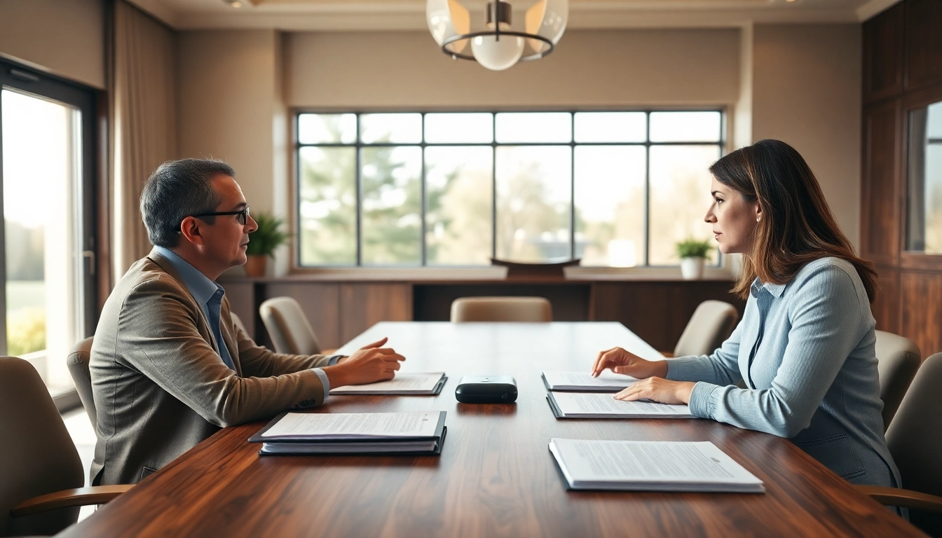 Mediation session showcasing two individuals engaged in productive discussion.