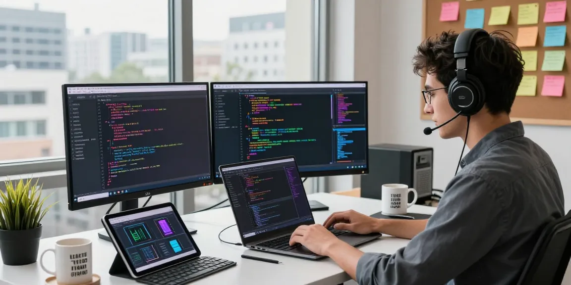 A vibrant workspace showcasing a professional coder using Telegram's interface, highlighting 纸飞机官网 features.