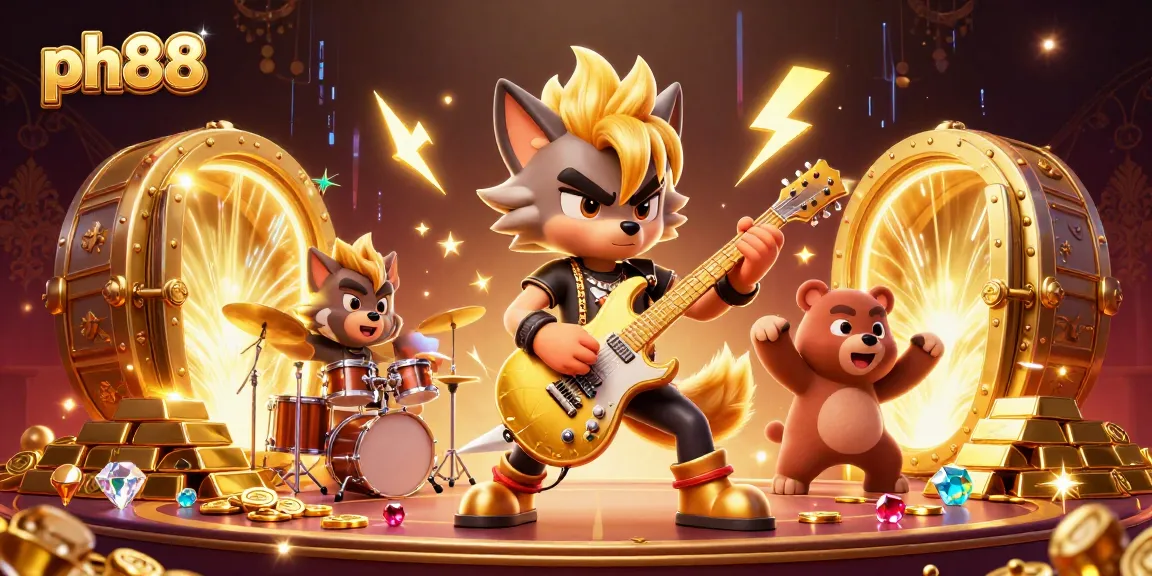 Experience the excitement of ph88 through a dynamic cartoon scene showcasing gaming elements with vibrant energy.