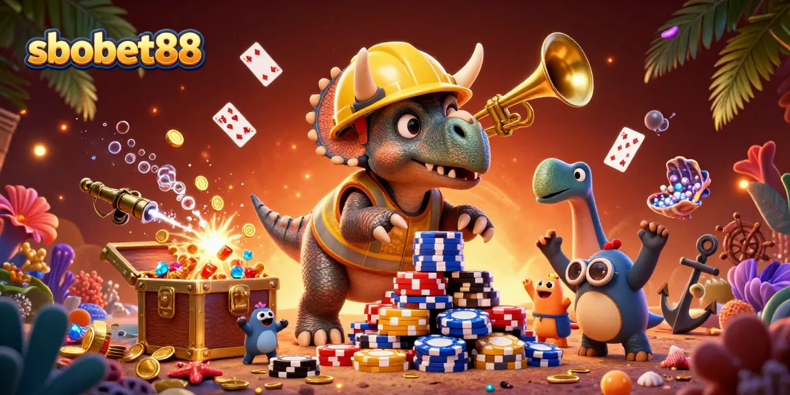 Experience the excitement of sbobet88 with thrilling casino games and vibrant elements in this dynamic illustration.