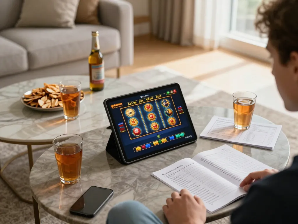 Experience thrilling slot gameplay on tablet at RR88 NAVY in cozy home setting.