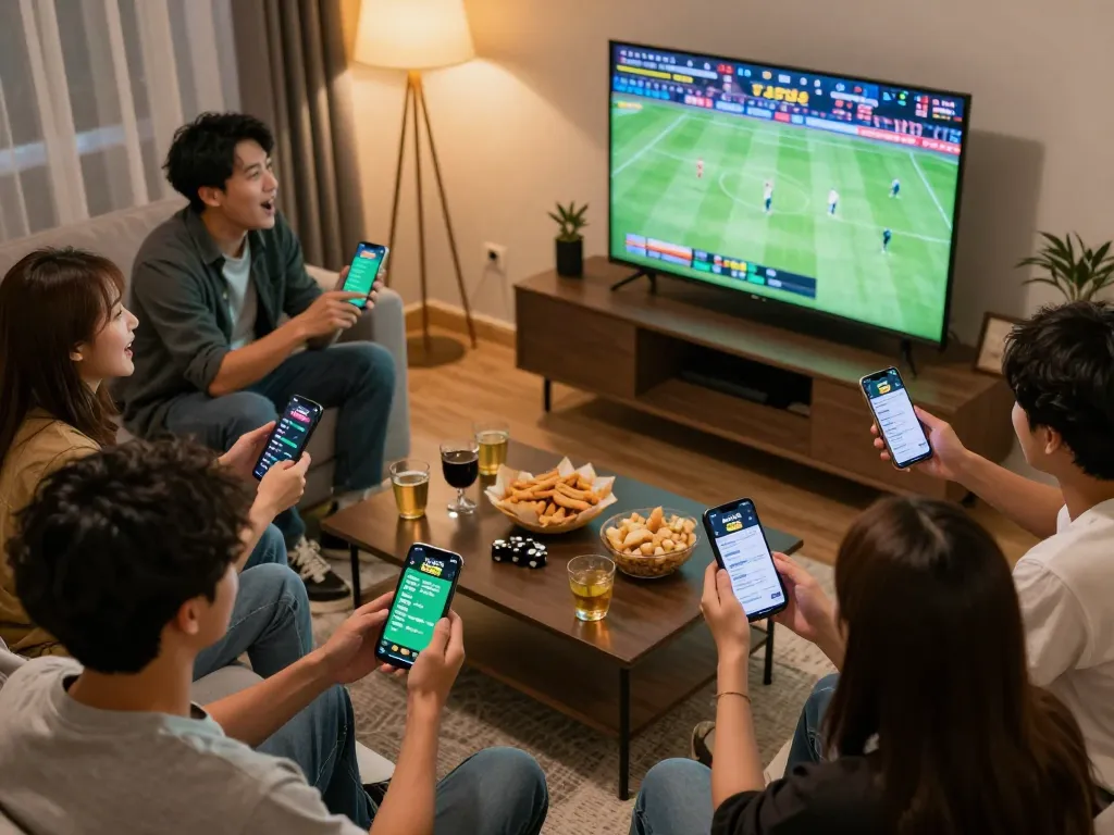 Fans engaging with tip88 sports betting app during live game, creating a lively betting atmosphere.