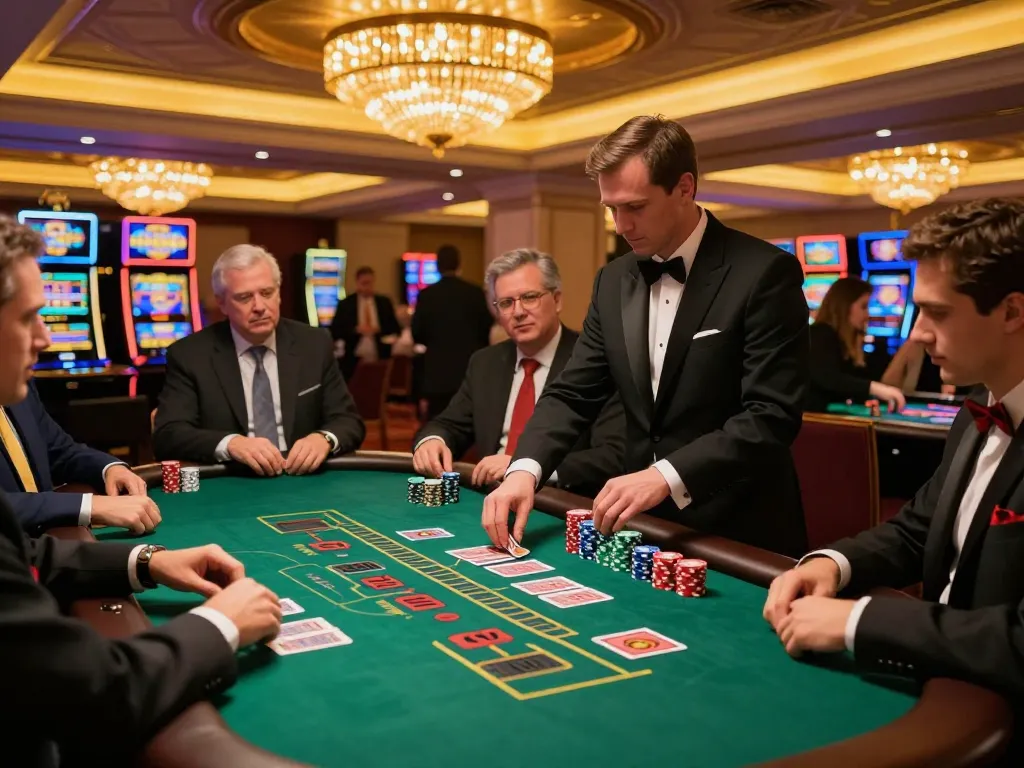 Exciting gameplay at xo88 blackjack table, featuring lively players and a professional dealer.