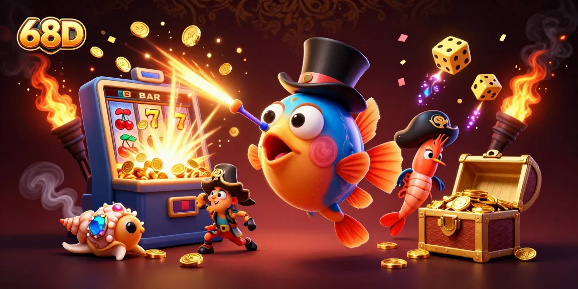 Revel in the excitement at 68D with golden coins drawn by an anglerfish, shrimp, and gemstone snail.