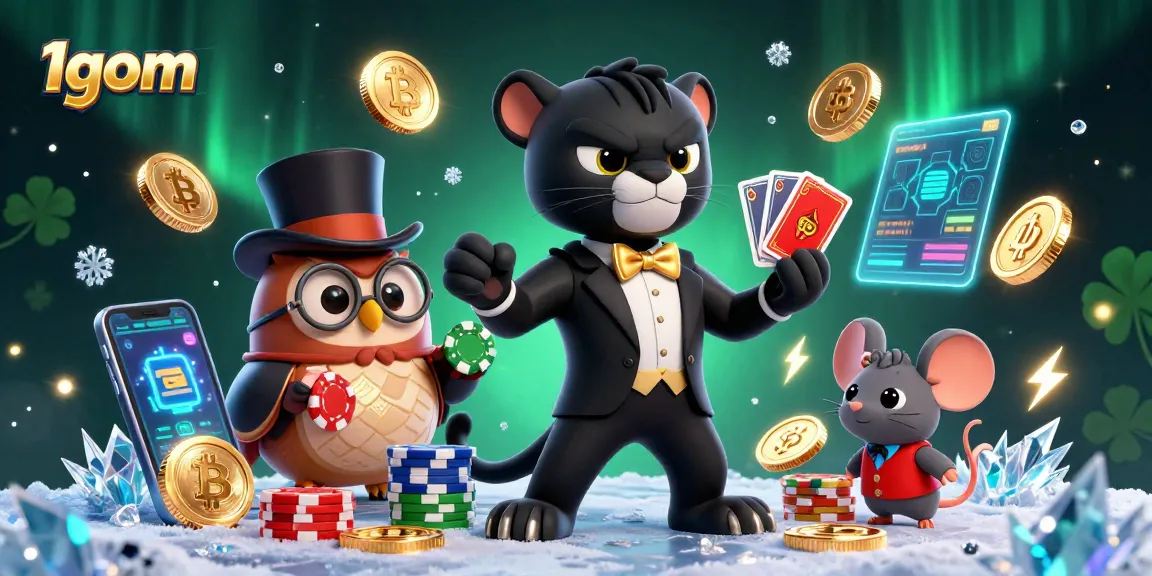 1gom enhances your betting experience with this dynamic illustration of card dealing and crypto elements.