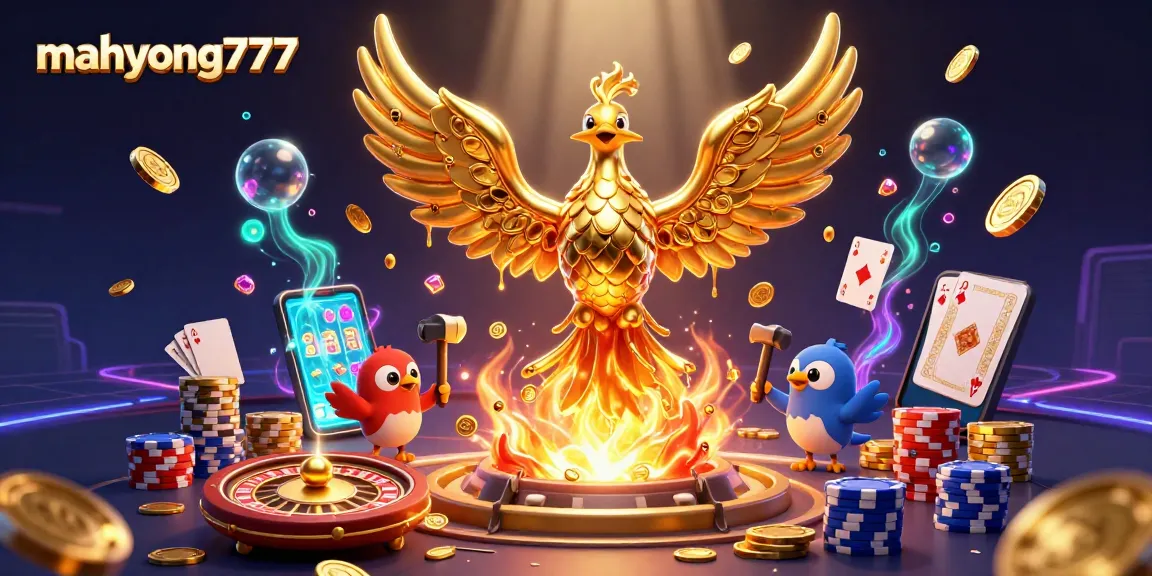 Experience winning gameplay with mahyong777's golden phoenix amidst dazzling casino elements.