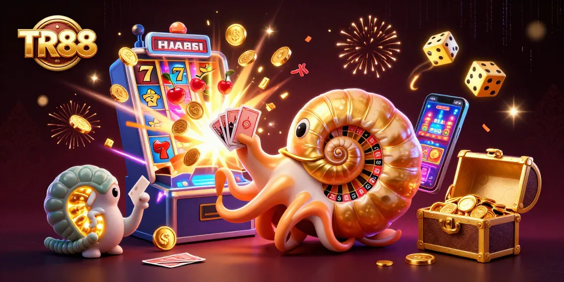 Experience TR88 with a 3D illustration of a giant nautilus roulette wheel bursting with casino excitement.