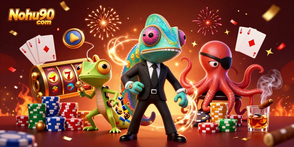 Experience thrilling gameplay with Nohu90 com, featuring vibrant slot reels and colorful game elements.