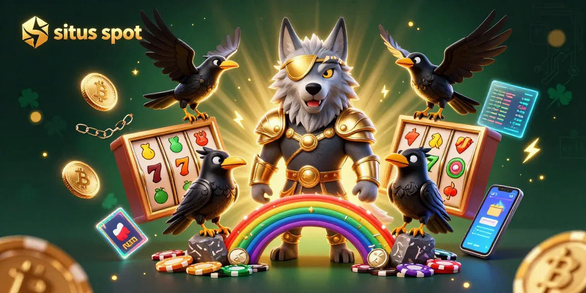 Engage in the thrilling world of situs slot with Odin and ravens amid vibrant casino elements.