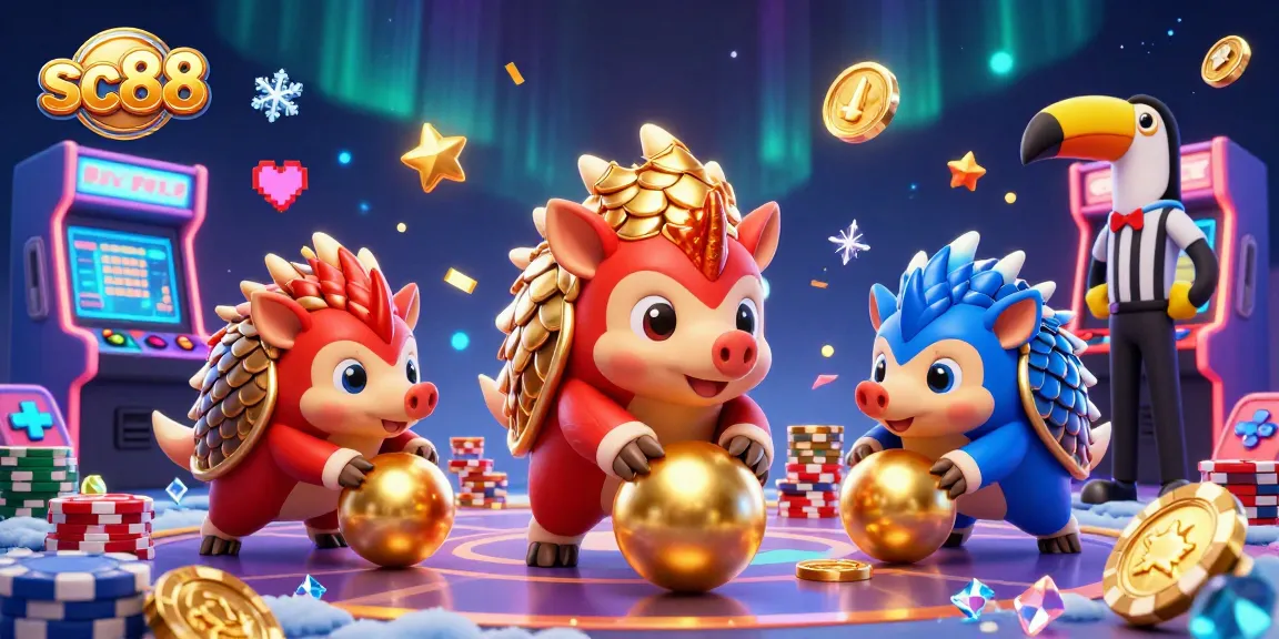 Engage in thrilling gameplay at sc88 with rival pangolins amid poker chips and vibrant casino elements.