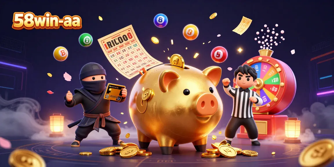 Engage with 58win-aa gaming fun, featuring vibrant illustrations and dynamic casino action.