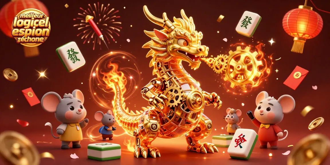 Le meilleur logiciel espion téléphone est représenté avec un dragon doré et des éléments de jeu captivants.