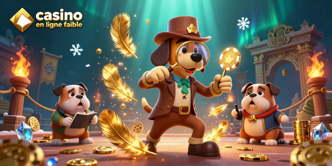 Examinez le casino en ligne fiable avec un détective cartoon et son compagnon dans un décor riche.