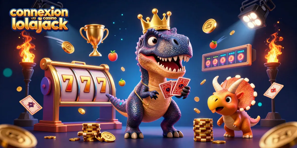 Engage with the thrilling connexion au casino lolajack in a vibrant, dynamic 3D casino scene featuring cartoon dinosaurs and slot machines.