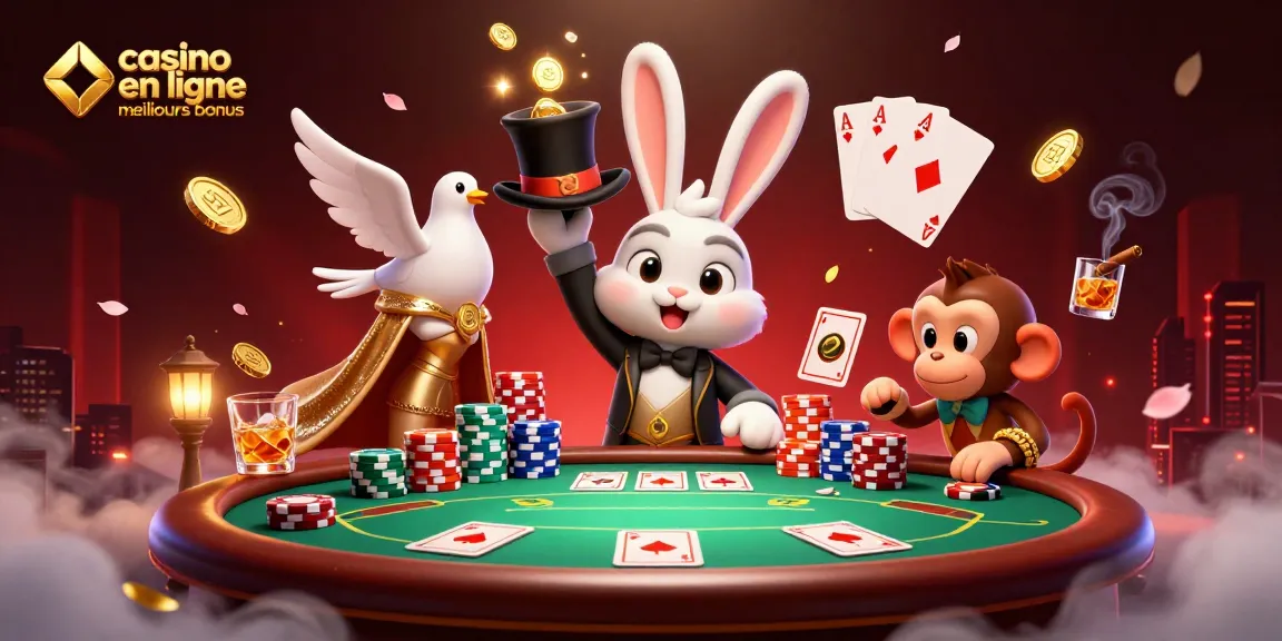 Découvrez les meilleurs bonus de casino en ligne avec cette illustration dynamique et colorée de jeux de poker.