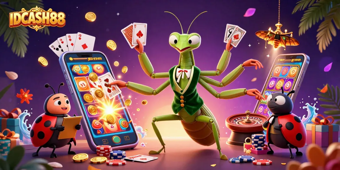 Experience the thrilling excitement of IDCASH88 with vibrant slot games and animated casino elements.